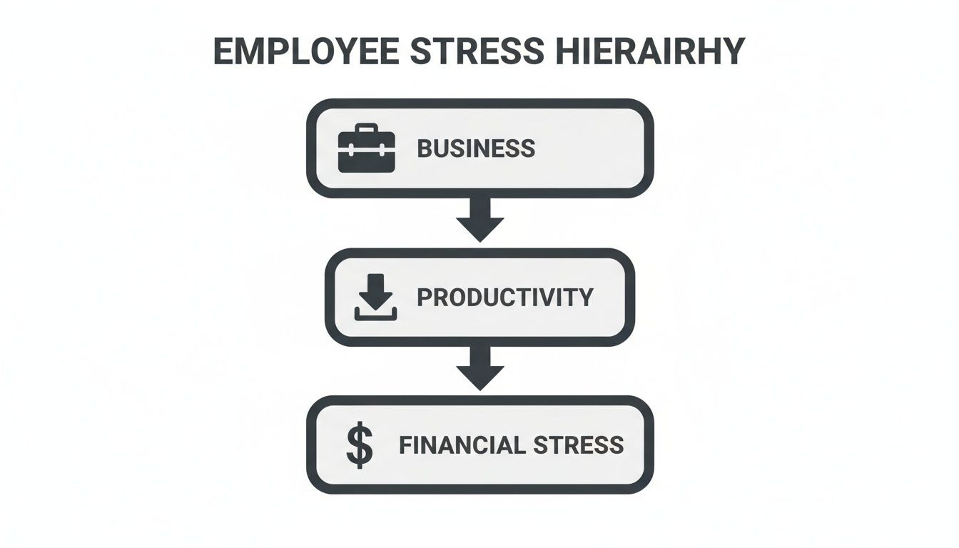 A hierarchy chart showing business impacting productivity, which then leads to employee financial stress.